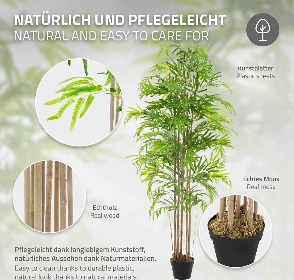 Bamboo Kunstpflanze 180 cm mit echtem Holzstamm Design