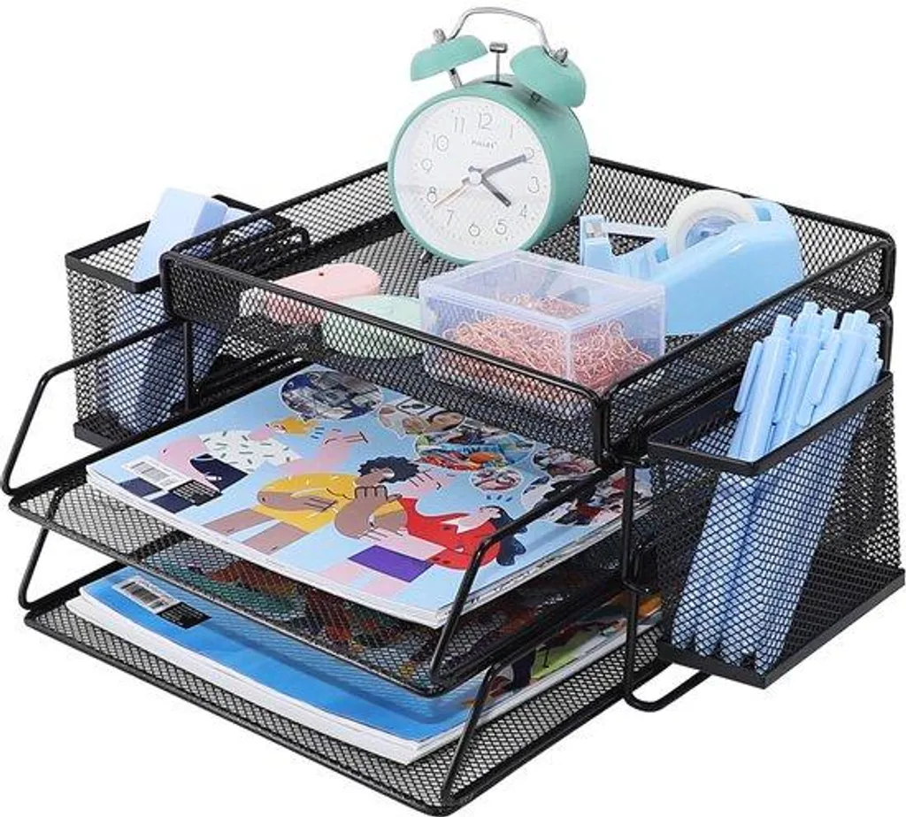 Corbeille à papier bureau A4 avec porte-documents métal noir robuste