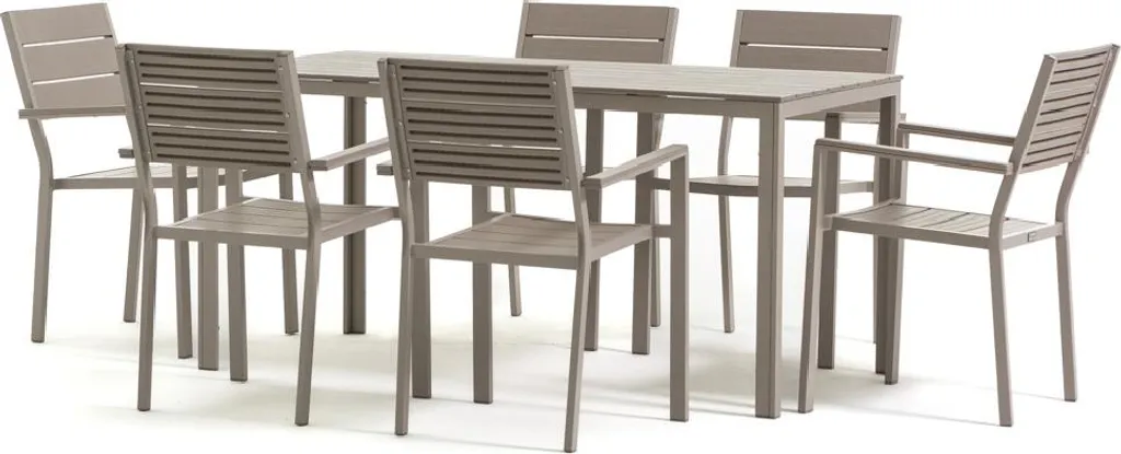 Salon de jardin THOMAS + ADELE table 156cm et 6 chaises aspect bois