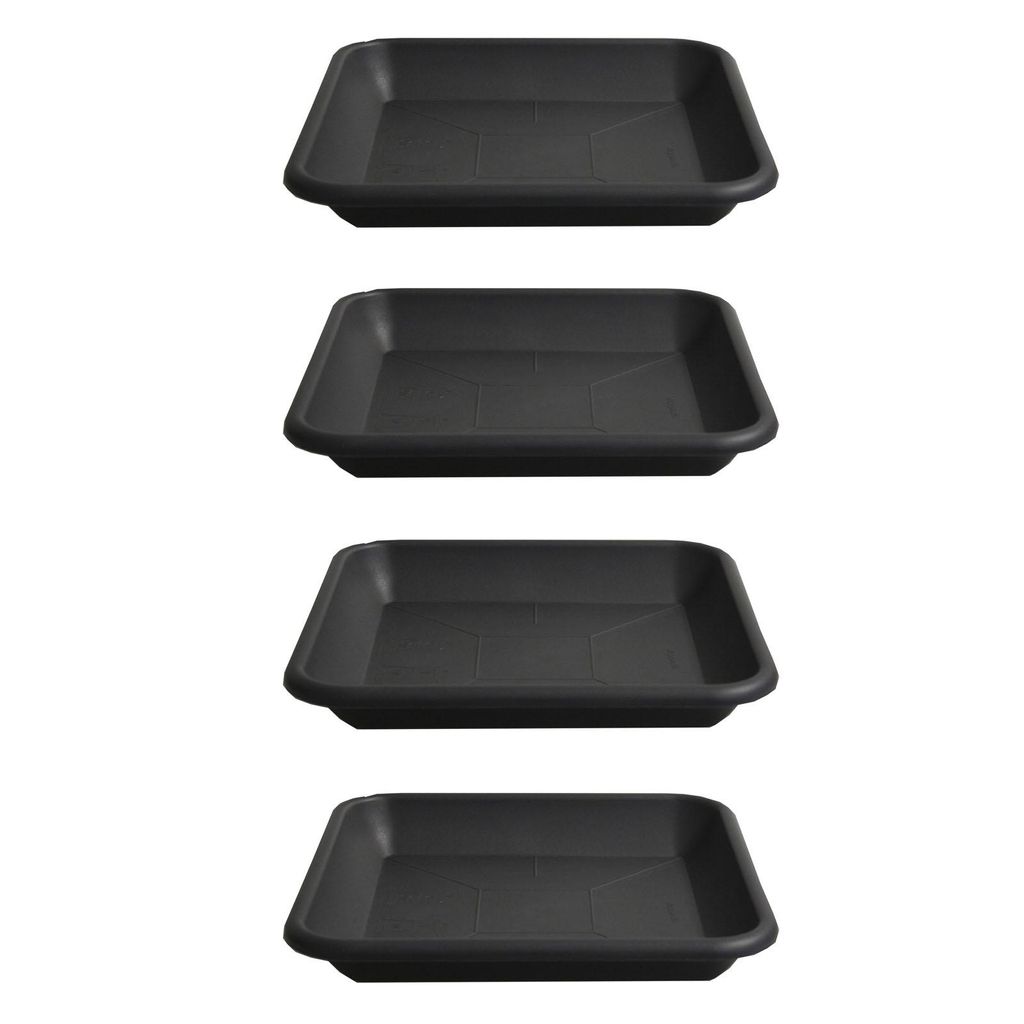 4er Set Blumentopf Untersetzer Eckig 17x17cm Pflanztopf Blumenkübel Schale Kunststoff Pflanzkasten Pflanzschale Anthrazit