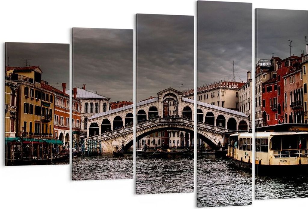 Bild auf Leinwand - Leinwandbild - Venedig Brücke Wasser Stadthäuser - 150x100cm - Wand Bild - Wanddeko - Leinwanddruck - Bilder - Kunstdruck - L...