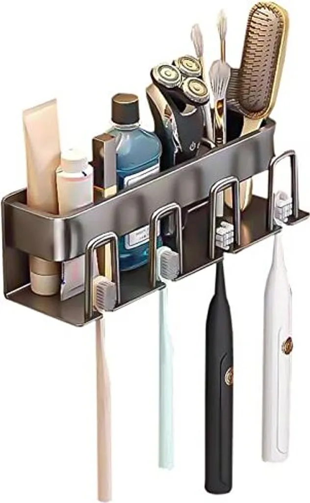 Organizzatore Bagno Parete Acciaio Inox 4 Spazzolini - No Drill