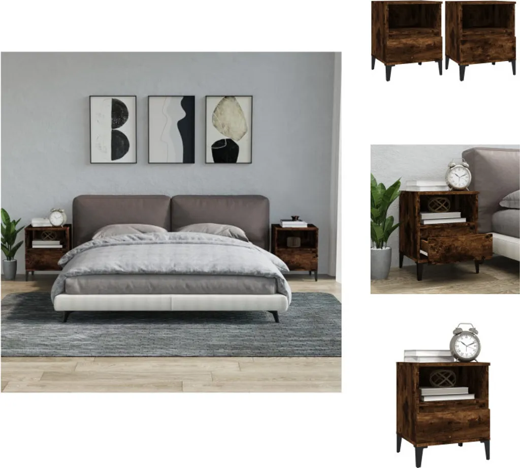Set 2 Comodini vidaXL Rovere Affumicato 40x35x50 cm - Mobili Camera Letto