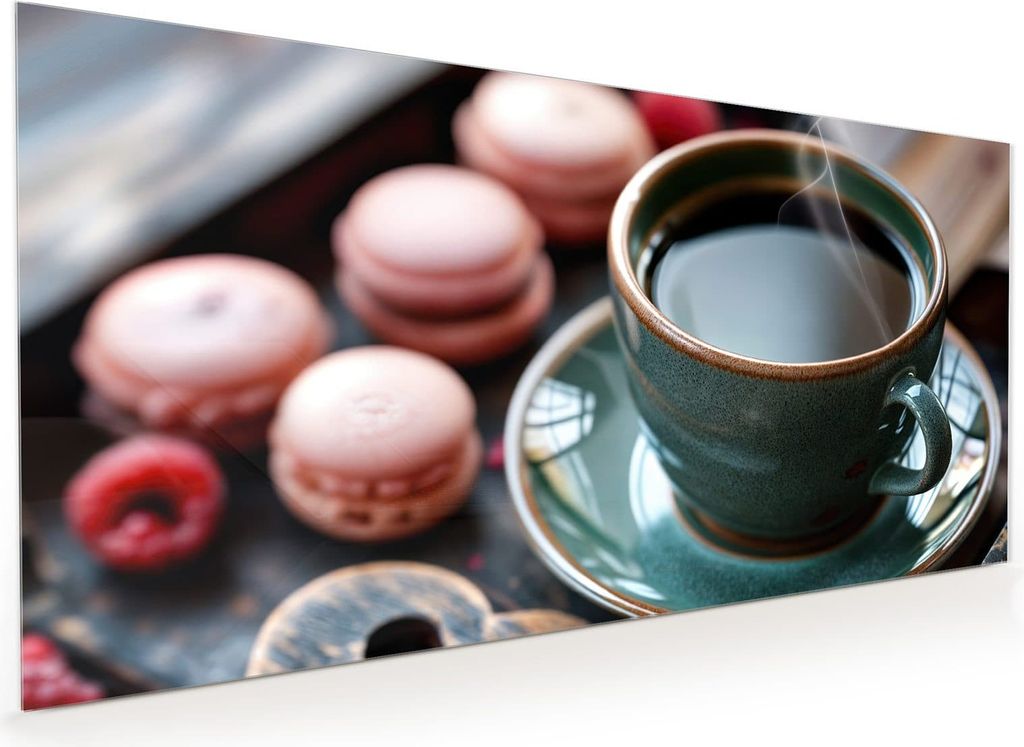 Küchenrückwand Spritzschutz Glas mit Motiv Kaffeepause Macarons 40 x 40 cm