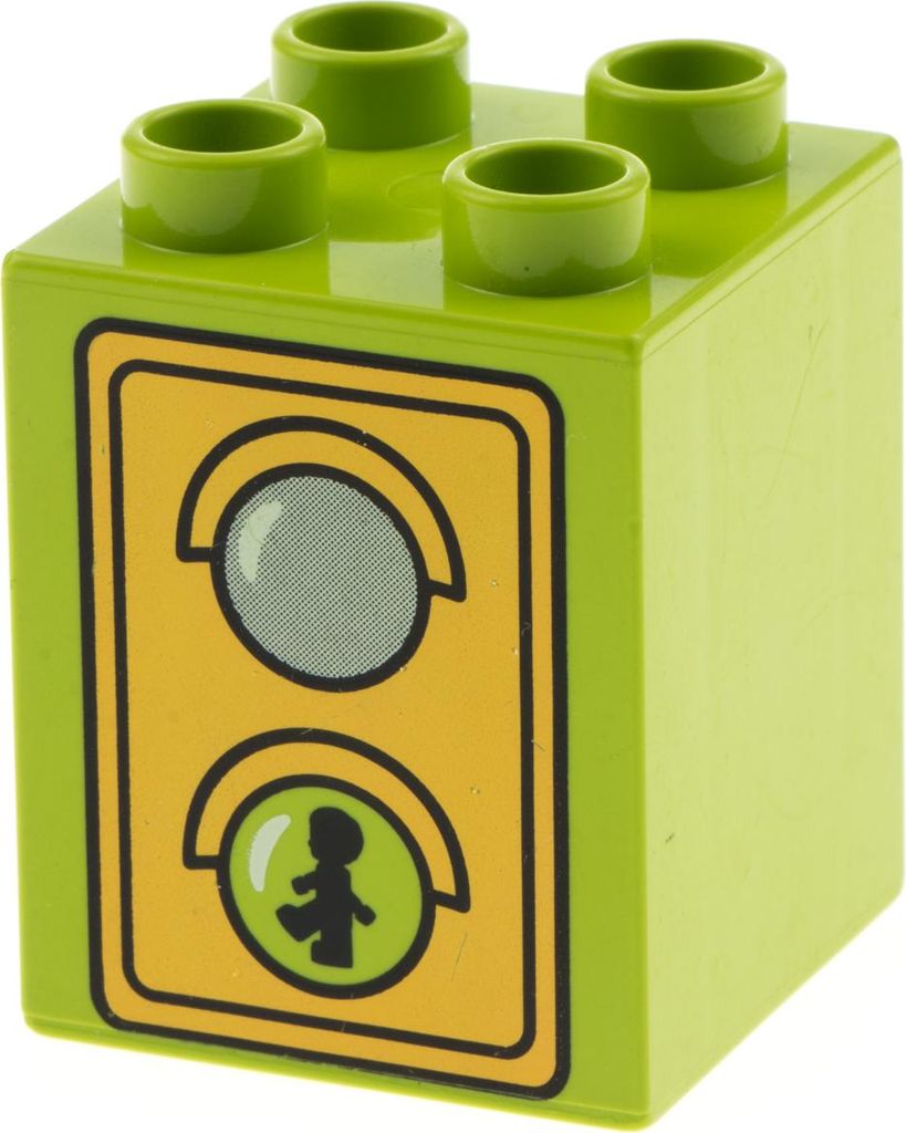 1x Lego Duplo Motiv Bau Stein 2x2x2 lime hell grün bedruckt Produktbild 