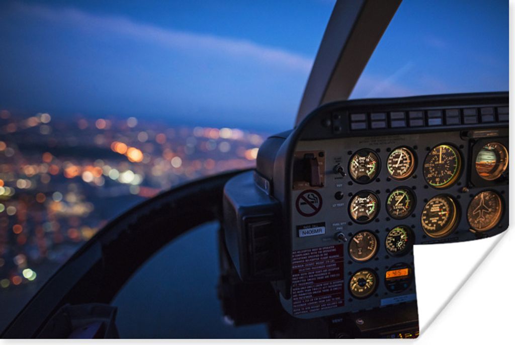 MuchoWow Poster Cockpit eines Flugzeugs bei Nacht 90x60 cm - Schlafzimmer