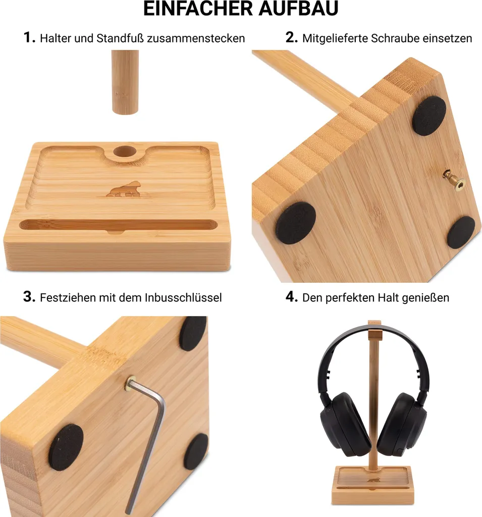 Support casque audio en bambou avec double support média intégré - 7