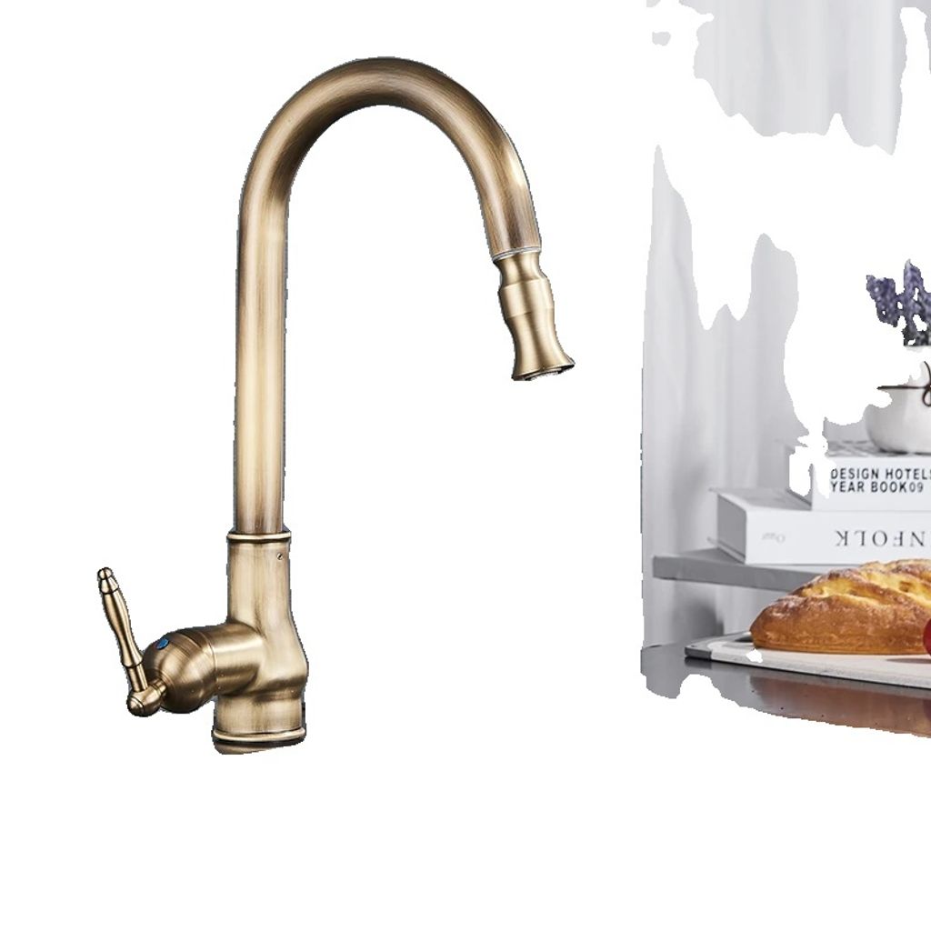 Staromosazná kuchyňská baterie, výsuvná hubice, jednoruční Obrázek produktu 