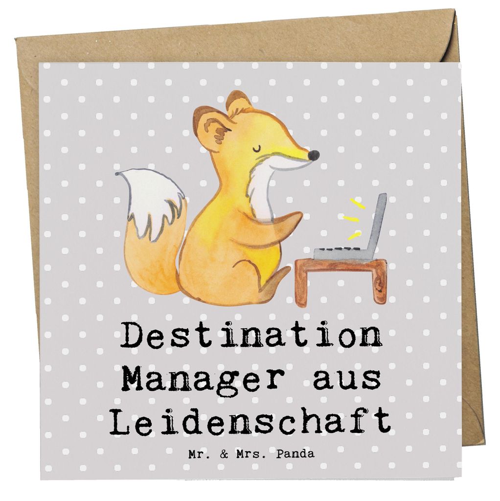 Mr. & Mrs. Panda Grußkarte Destination Manager Leidenschaft - Grau Pastell - Geschenk, anlasskarte, faltkarte, doppelkarte, Glückwunschkarte, Kla...