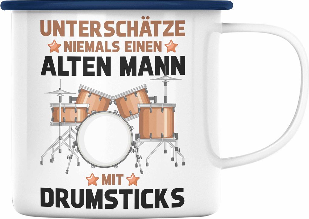 Trendation - Schlagzeug-Spieler Emaille Tasse Geschenk Männer Kinder Geschenkidee Geburtstag Weihnachten Unterschätze Niemals Einen Alten Mann (B...