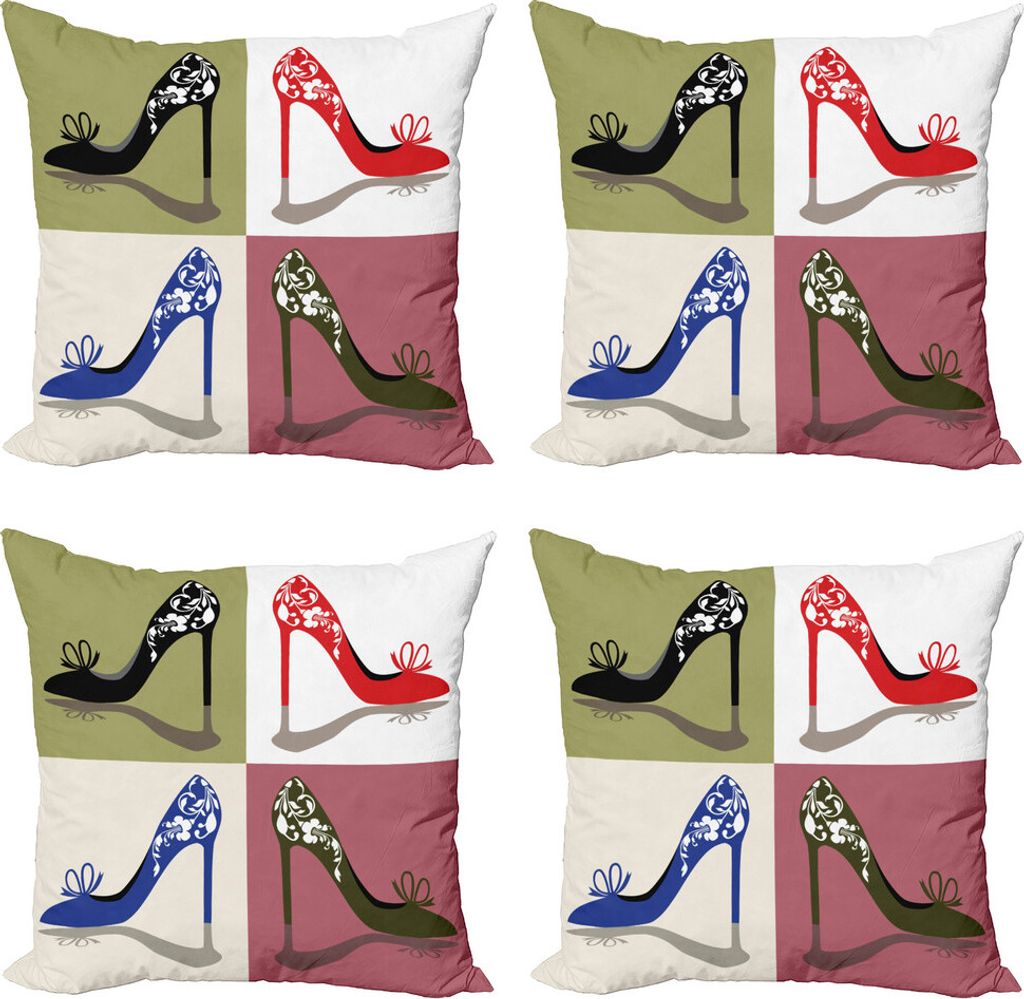 ABAKUHAUS High Heels Kissenbezug Set (4 Stück), Floral ornamental Schuhe, Moderner Doppelseitiger Digitaldruck, 60 cm x 60 cm, Mehrfarbig