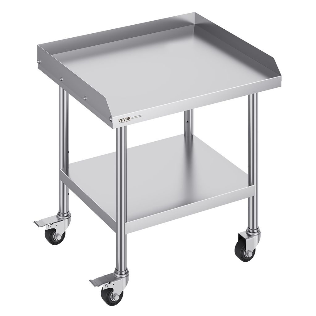 VEVOR Arbeitstisch aus Edelstahl, 610 x 711 x 762 mm Arbeitstisch zur Lebensmittelzubereitung mit 4 Rädern, Lenkrollen, 3-seitiger Spritzschutzwan...