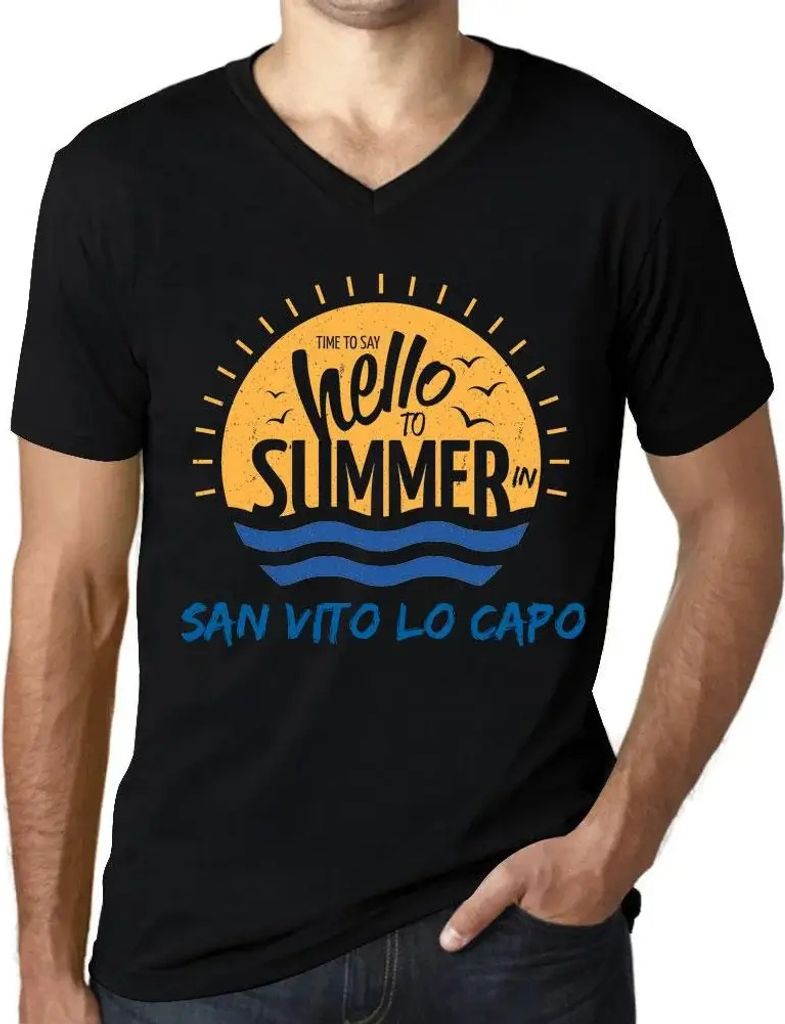 Herren Grafik T-Shirt V-Ausschnitt Zeit dem Sommer in San Vito Lo Capo Hallo zu sagen – Time To Say Hello To Summer In San Vito Lo Capo