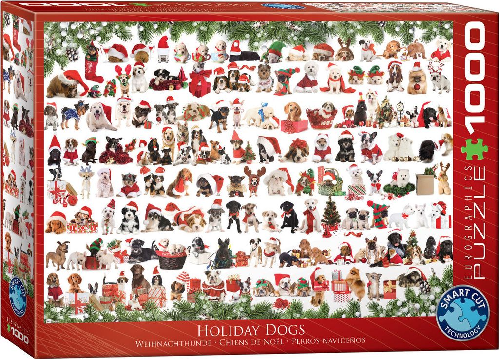 1000 Teile Puzzle - Puzzle - Weihnachtsvorfreude mit Hunden + Puzzle Zubehör