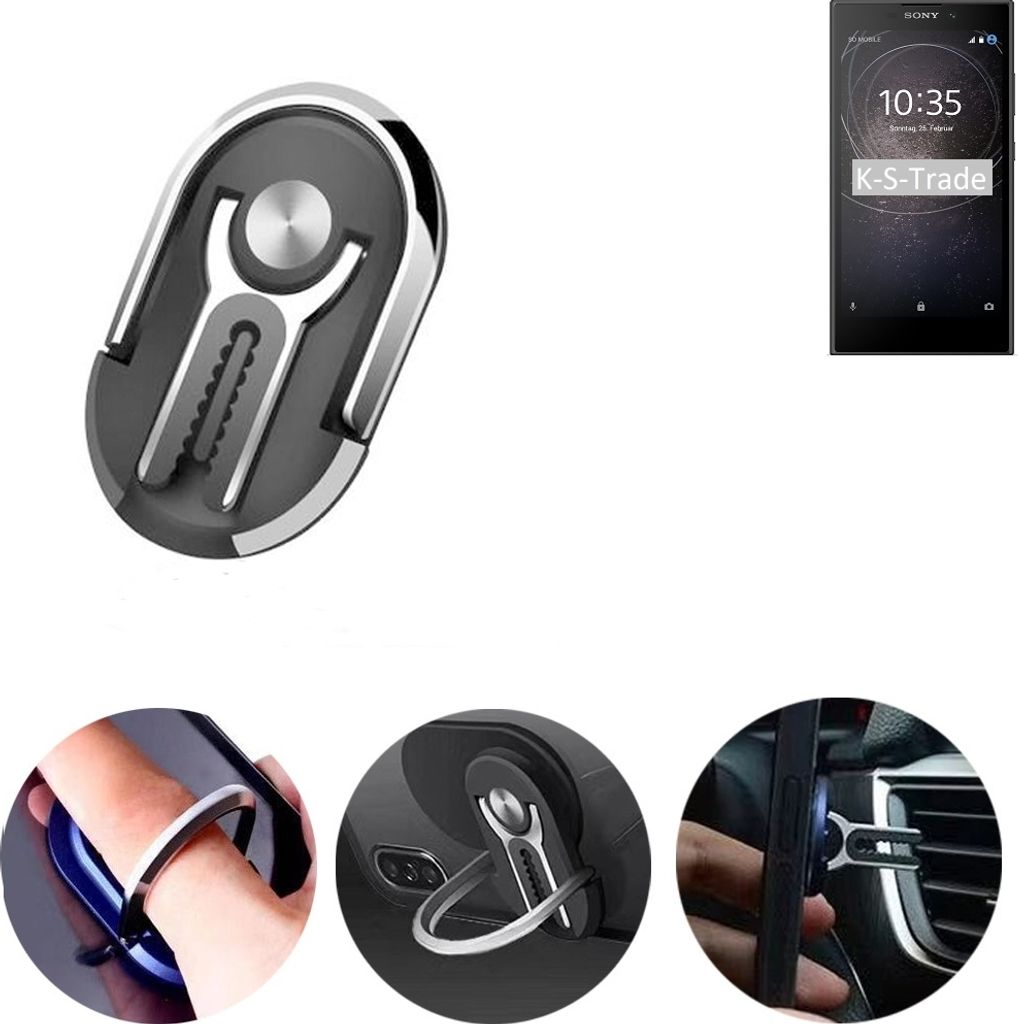 K-S-Trade 3in1 Smartphone-Ring Handy-Ring kompatibel mit Sony Xperia L2 Dual-SIM Fingerhalterung Handyring Tischständer Lüftungsgitter-Halterung