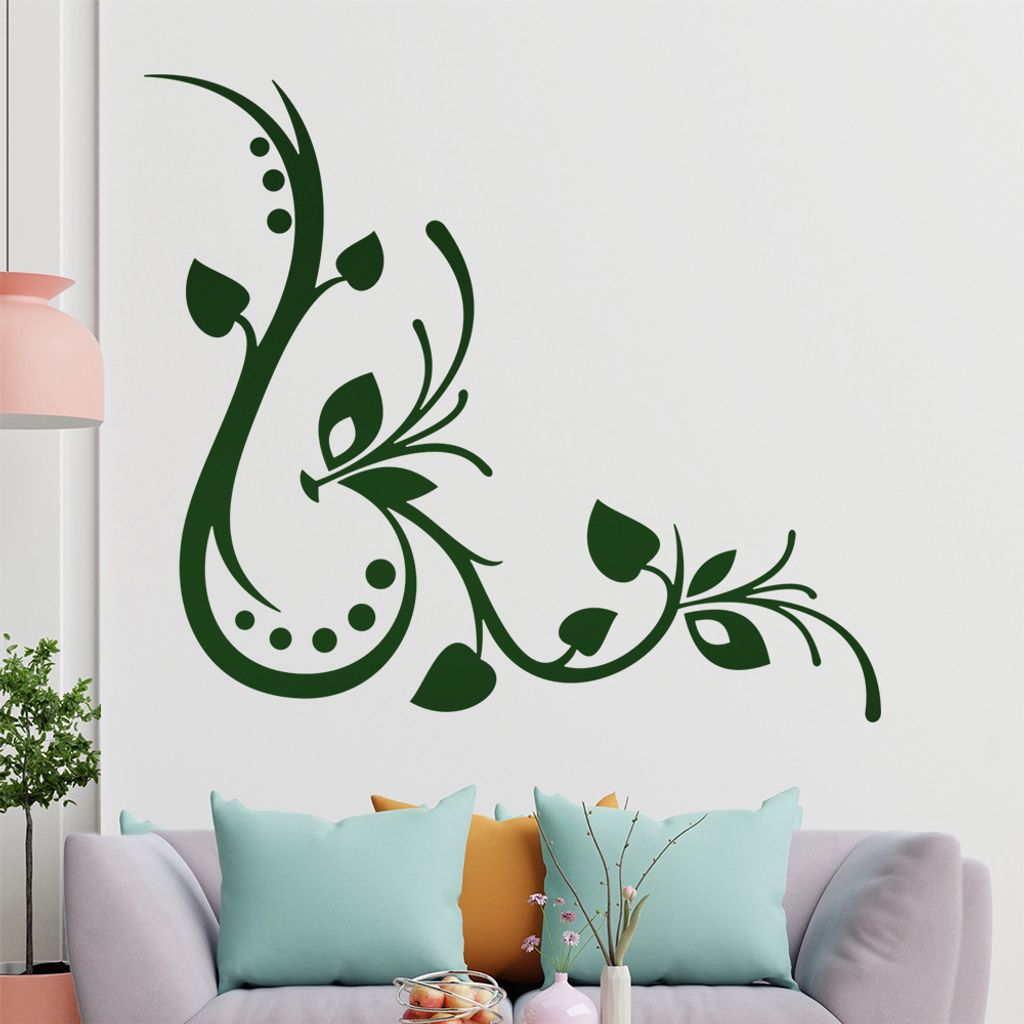 Blätter - Linien Punkte Wandtattoo in 6 Größen - Wandaufkleber Wall Sticker - Dekoration, Küche, Wohnzimmer, Schlafzimmer, Badezimmer