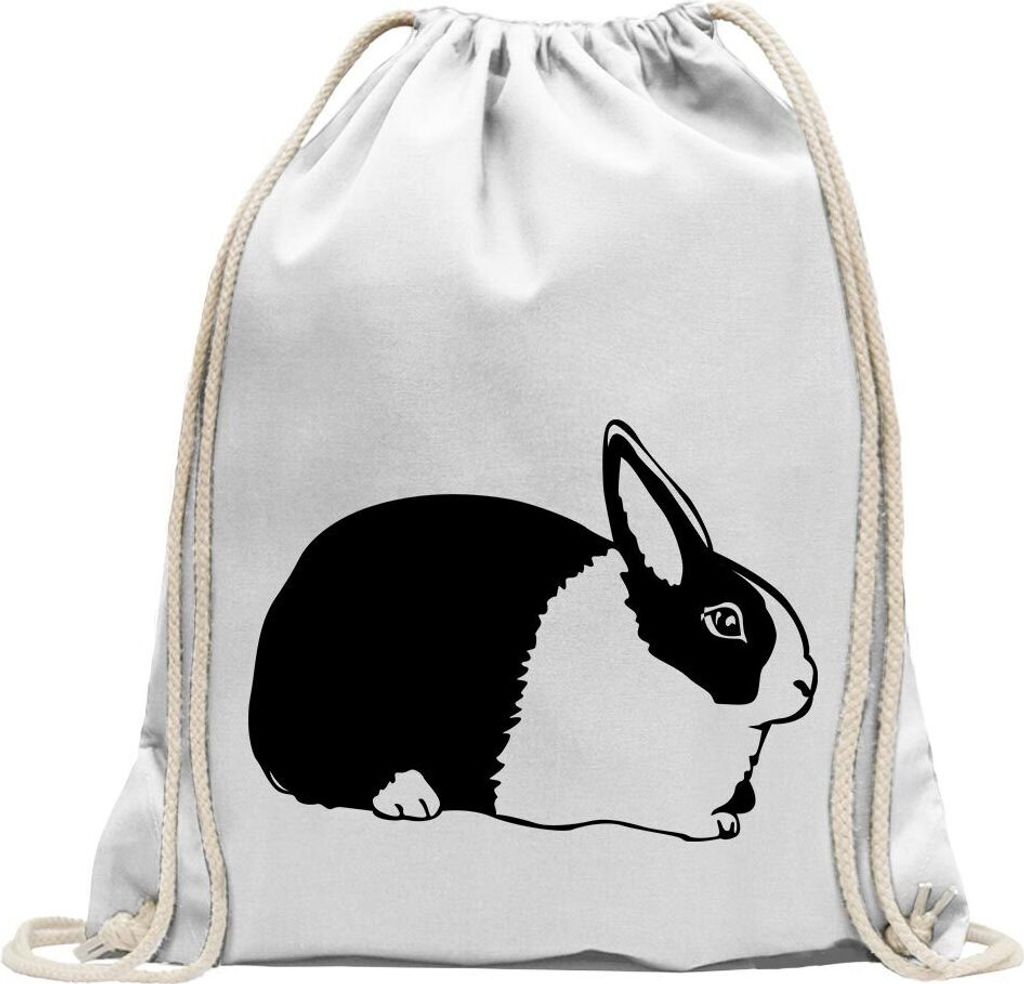 Kiwistar - Turnbeutel - weiss - Hasen Piktogramm - Häschen - Kaninchen - Fun Rucksack Sport Beutel Gymsack Baumwolle mit Ziehgurt
