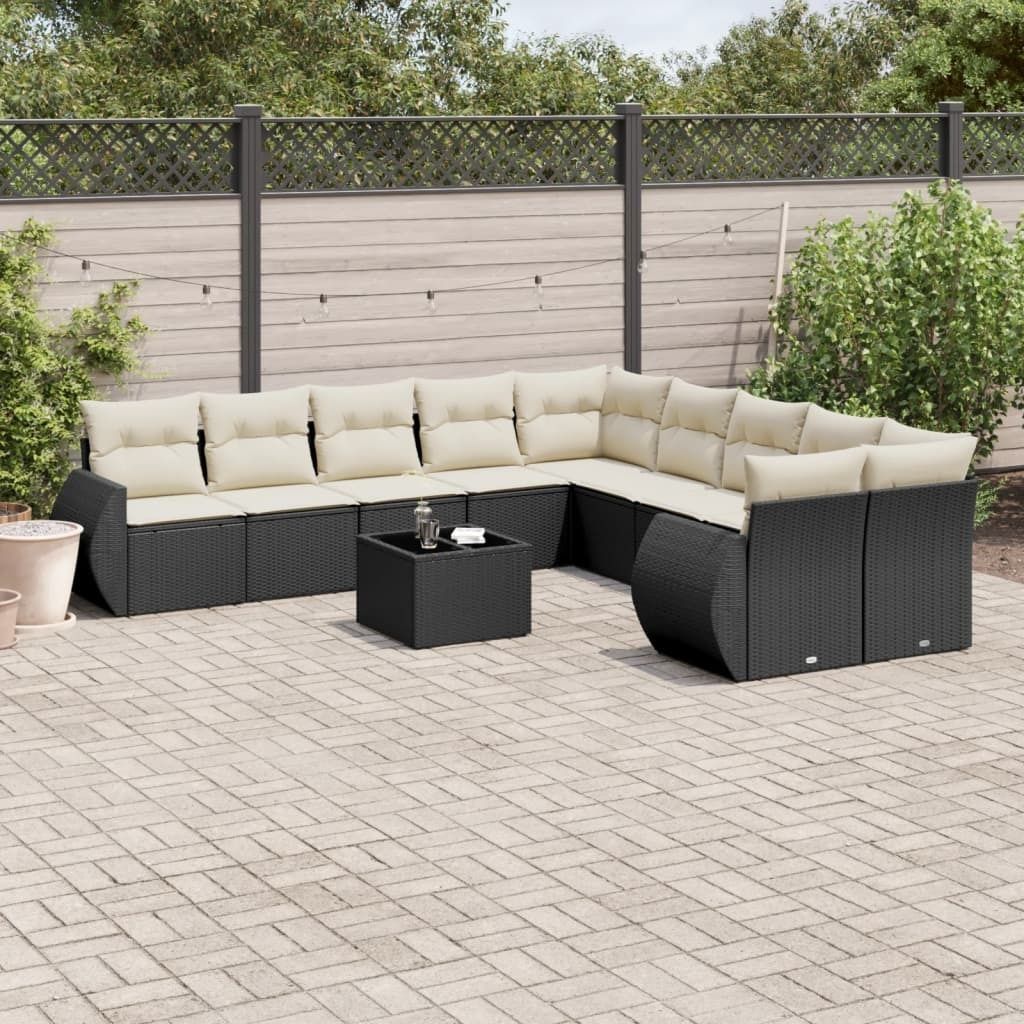 Maison Exclusive - 11-tlg. Garten-Sofagarnitur mit Kissen Schwarz Poly Rattan