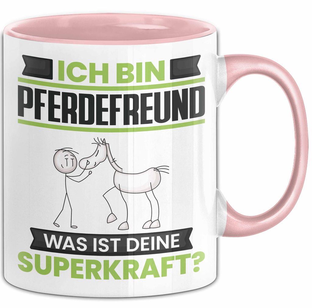 Pferdefreund Tasse Geschenk für Pferdefreund Geburtstag Lustiger Spruch Kaffee-Becher Was Ist Deine Superkraft (Rosa)