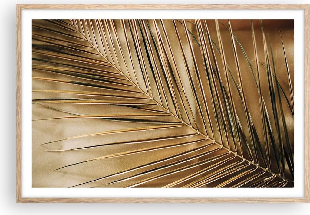 Gerahmtes Poster - Rahmen in heller Eiche - Blatt Gold Produktbild 
