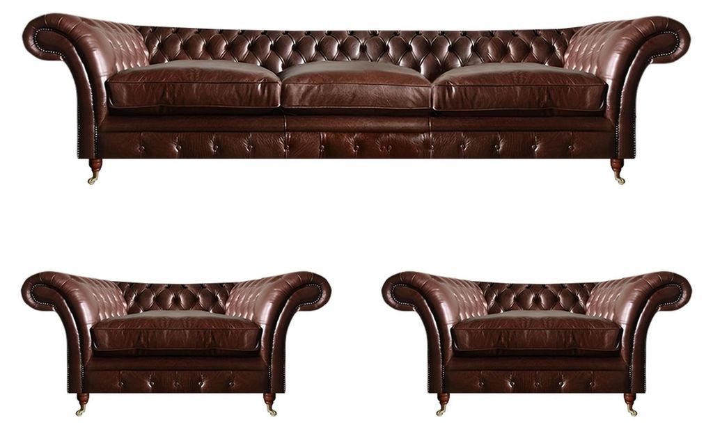 Sofagarnitur Leder Sofa 3+1+1 Sitzer Chesterfield Moderne Braun Möbel