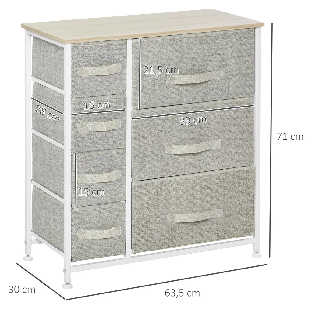 Commode 7 tiroirs en tissu structure métal gris clair - Design Industriel - 3