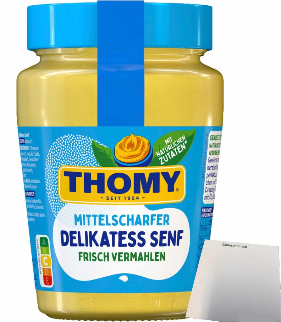 Thomy Delikatess Senf mittelscharf (250ml Glas) + usy Block