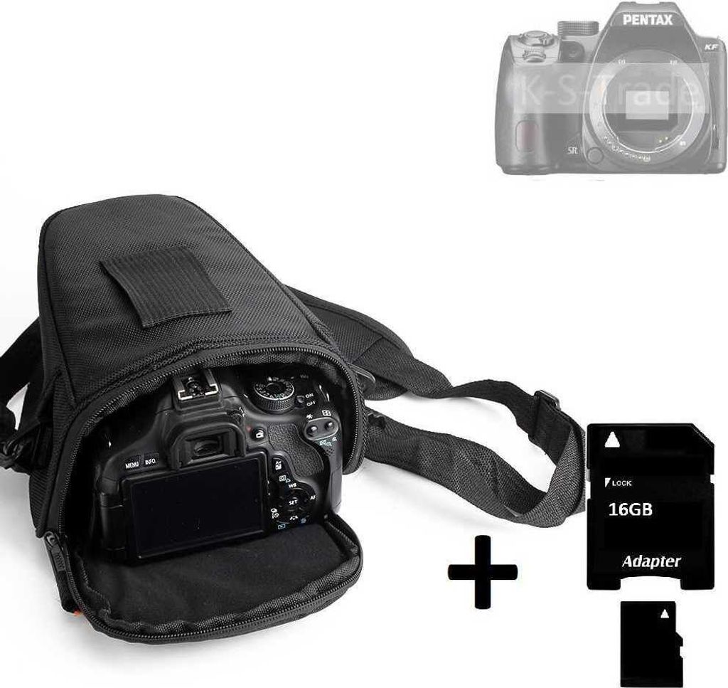K-S-Trade Schultertasche kompatibel mit Pentax KF Colt Kameratasche für Systemkameras DSLR DSLM SLR, Bridge etc., + 16GB Speicherkarte Schutzhülle