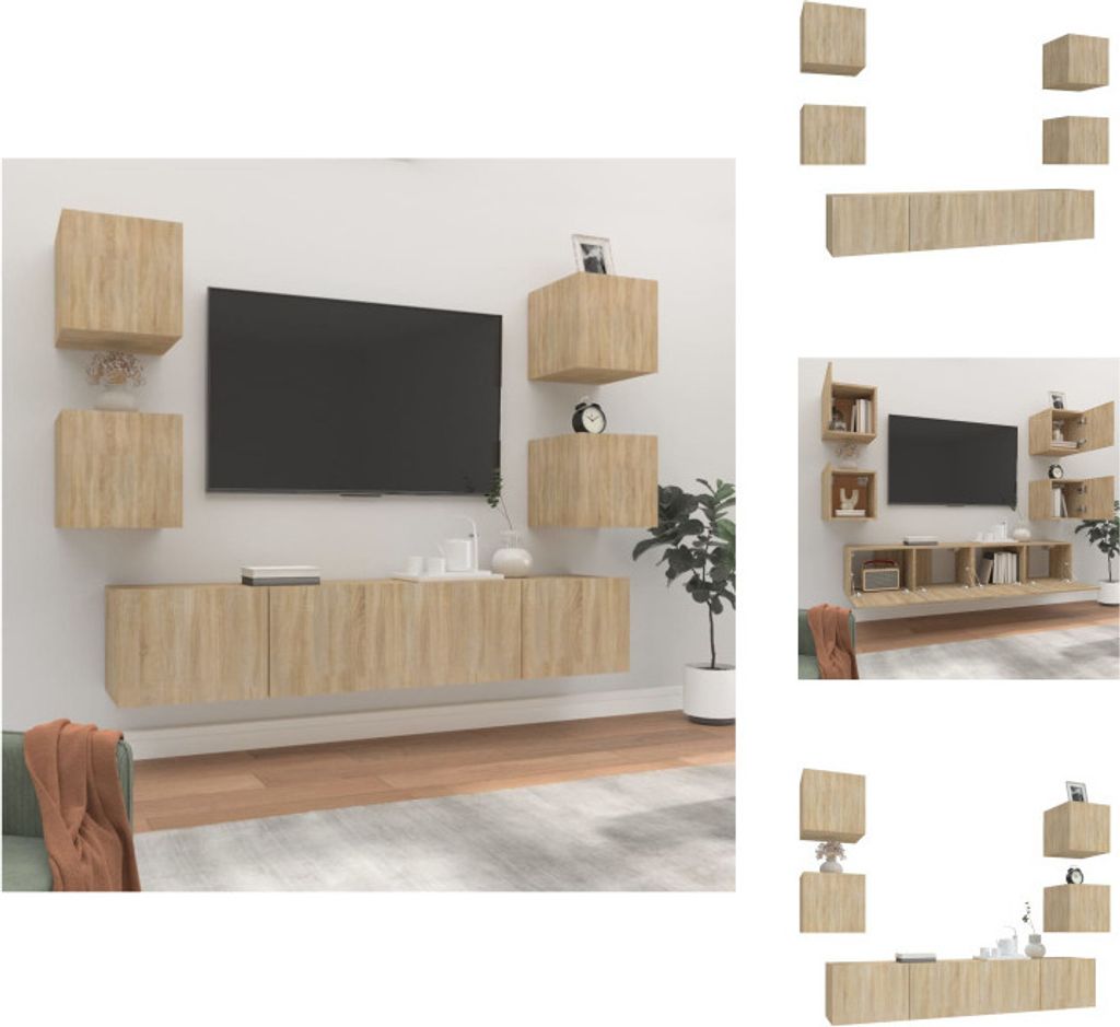 vidaXL 6-tlg. TV-Schrank-Set Sonoma-Eiche Holzwerkstoff - TV-Möbel