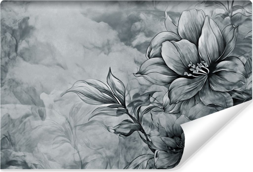 Muralo Selbstklebende Fototapete BLUMEN Pflanzen Beton Abstraktion Vintage 460 cm x 300 cm