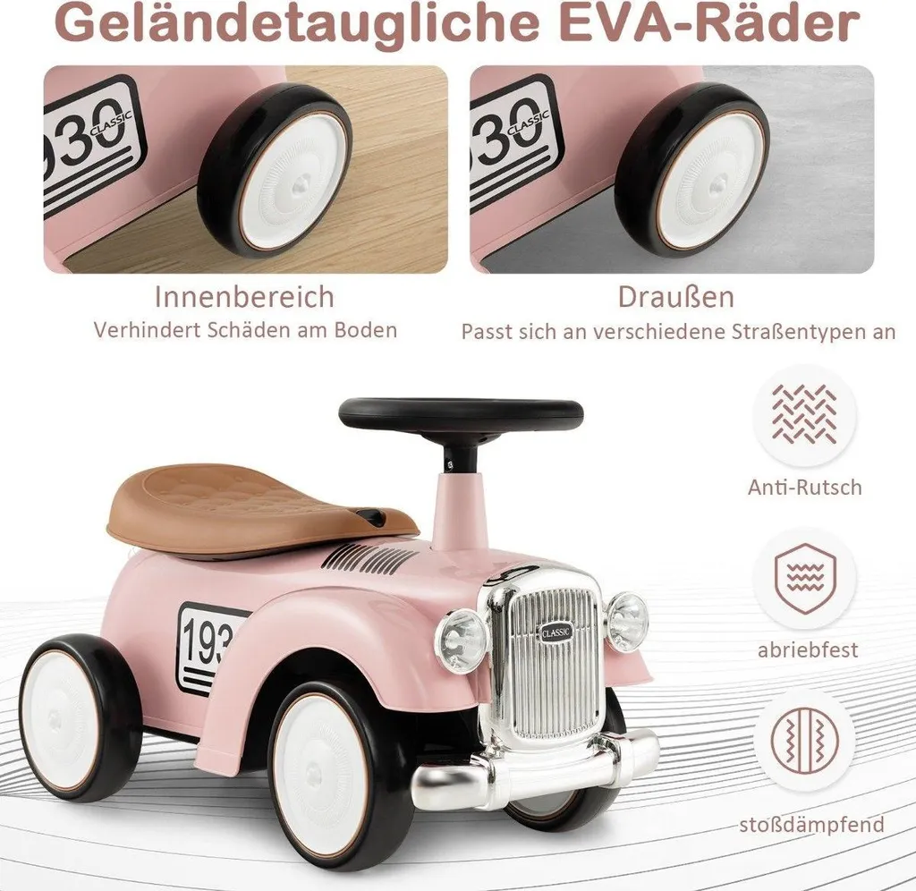 Véhicule Enfant avec Rangement et Protection Anti-Bascule, Porteur Rose