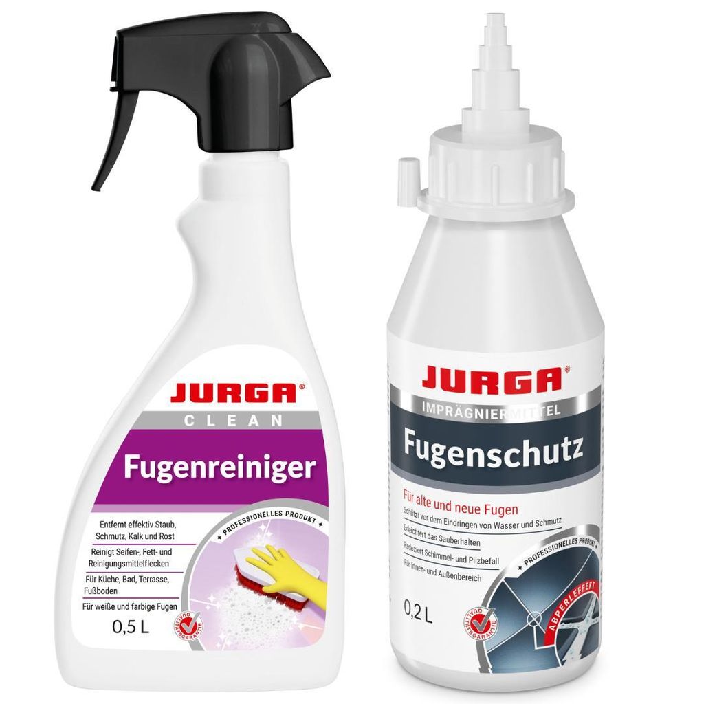 Jurga Fugenreiniger 0,5L & Fugenimprägnierung 200ml, FÜR ALLE ZEMENTFUGEN, Fugenset 2in1 Pflege & Schutz, Fugenschutz für Bad, Küche, Dusche, T...