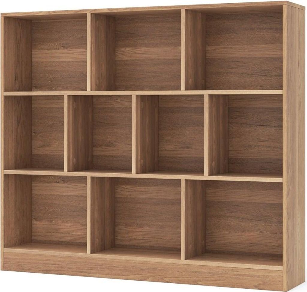 3-stöckiges Bücherregal mit 10 offenen Fächern, Holz, 120 x 24 x 104 cm