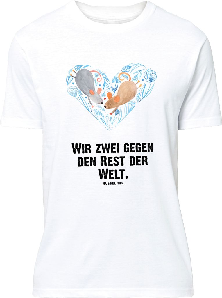 Mr. & Mrs. Panda Größe L T-Shirt Mäuse Herz - Weiß - Geschenk, Shirt, Liebesspruch, für Immer, Tshirt, Liebe, mit Spruch, Freundin, Lieblingsm...