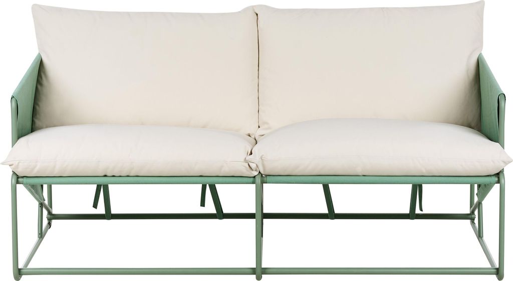 BELIANI Gartensofa Grün Metall 2-Sitzer mit Armlehnen mit Kissen Niedrig Extra Breite Sitzfläche Modernes Design Outdoor Indoor Garten Terrasse