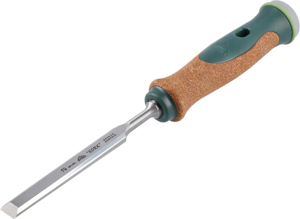 Scalpello con manico in sughero antiscivolo di produzione sostenibile, 14 mm, scalpello STUBAI per la lavorazione precisa del legno, scalpello speciale