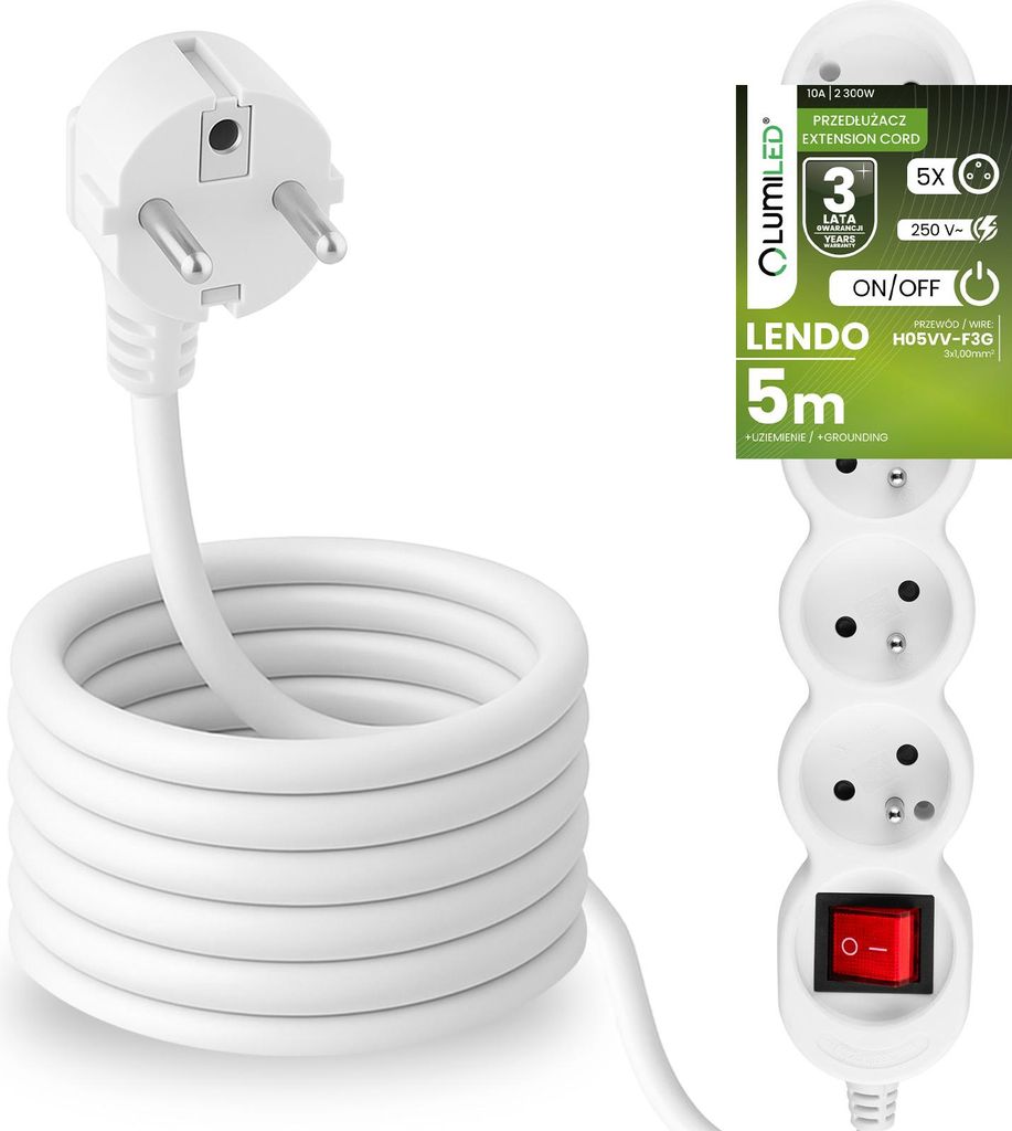 LUMILED Steckdosenleiste mit ON/OFF Schalter5-Fach Produktbild 
