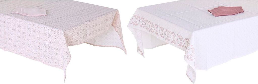Tischdecke und Servietten DKD Home Decor 150 x 150 x 0,5 cm Rosa Weiß (2 Stück)