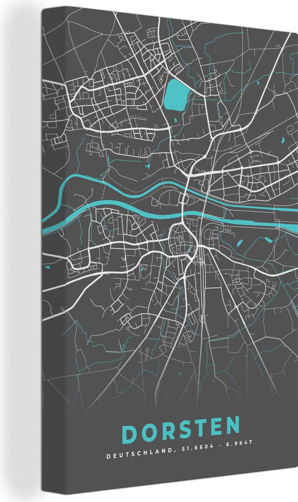 OneMillionCanvasses - Leinwandbilder - 90x140 cm, Blau - Deutschland - Karte - Stadtplan - Dorsten, Wandbilder Kunstdruck Wanddekoration - Foto a...