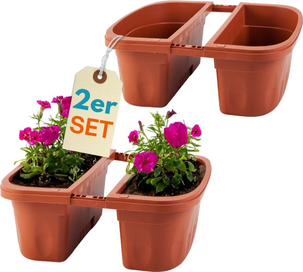 2er Set Blumenkasten Balkongeländer Beidseitig Balkon Blumenkasten Doppelseitig Balkonkasten mit Halterung Geländerkasten mit Wasserspeicher Tera...
