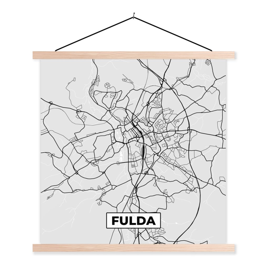 MuchoWow Textilposter Karte - Deutschland - Fulda - Stadtplan - Karte 60x60 cm mit holzfarbenen Rahmen - Wanddekoration