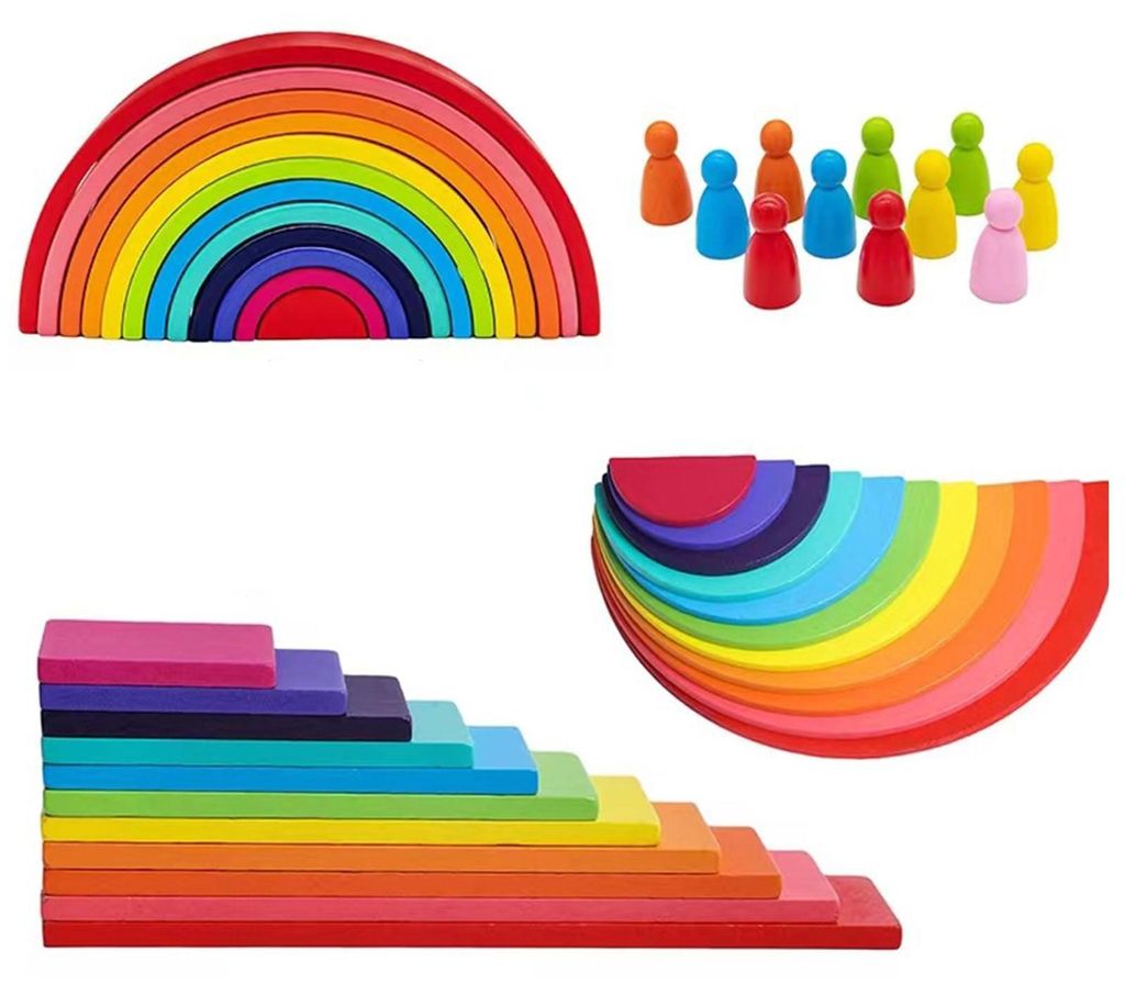 Omgoods – Set mit 4 Teilen – Regenbogen-Holzspielzeug – Produktbild 