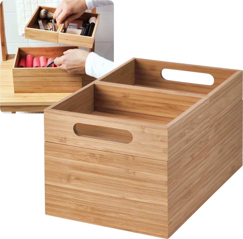 DRAGAN Bambusbox, Naturholz, Organizer mit Griffen, Aufbewahrungsbox 23x17x14 cm IKEA