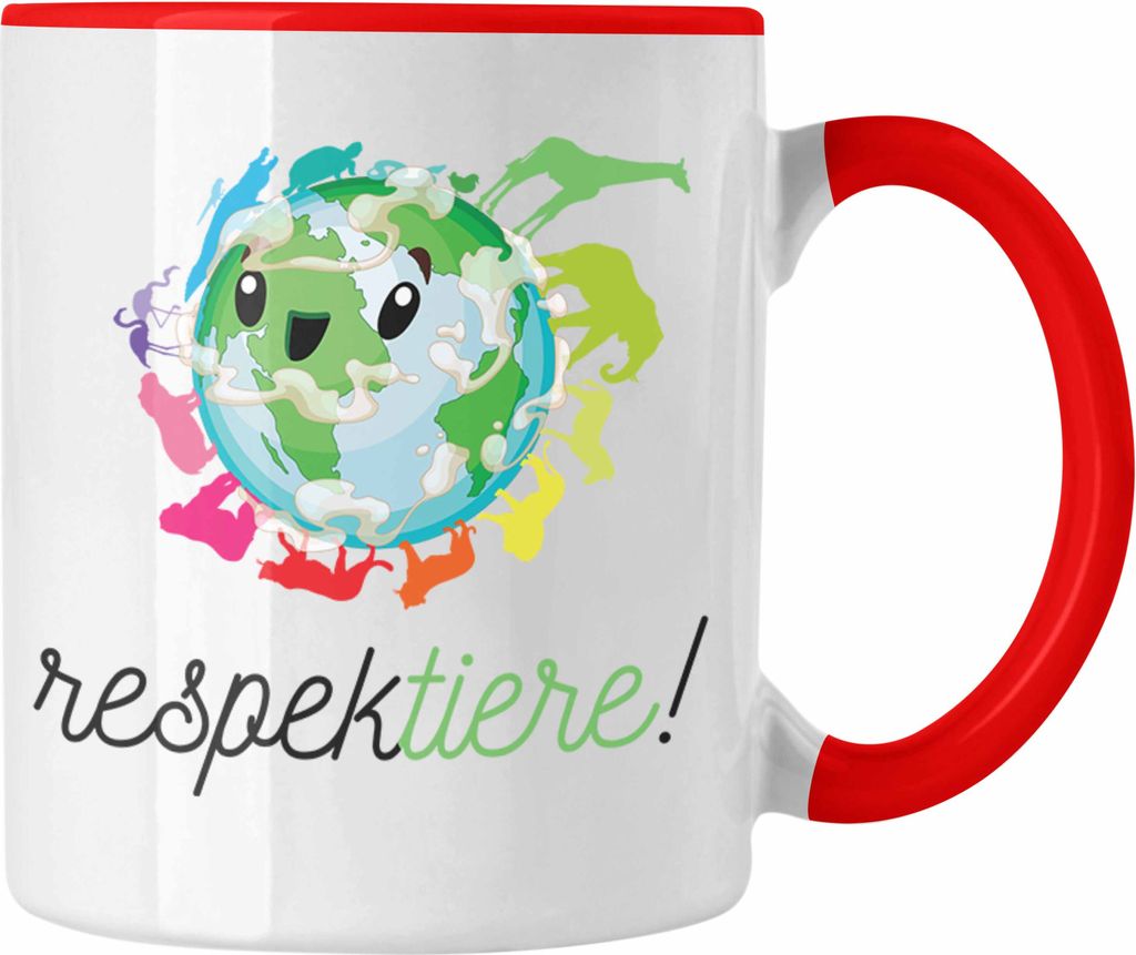Trendation - Respek-Tiere Tierschutz Tasse Veganer Geschenk Vegan Vegetarier Geschenkidee Tierschutz (Rot)