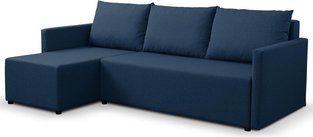 BETTSO Elegantes navyblaues Ecksofa aus faro KRISO-Stoff mit Schlaffunktion und Bettzeugfach