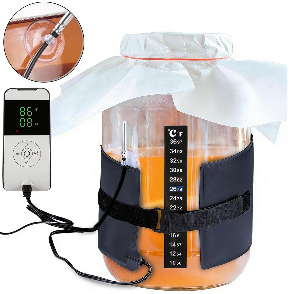 Sauerteig-Heizmatte ,14×53 cm ,Seitenheizung, 5–45 °C einstellbar, 24 h Timer, für Gärbehälter, Brotteig, Kompucha, Joghurt & Fermentation