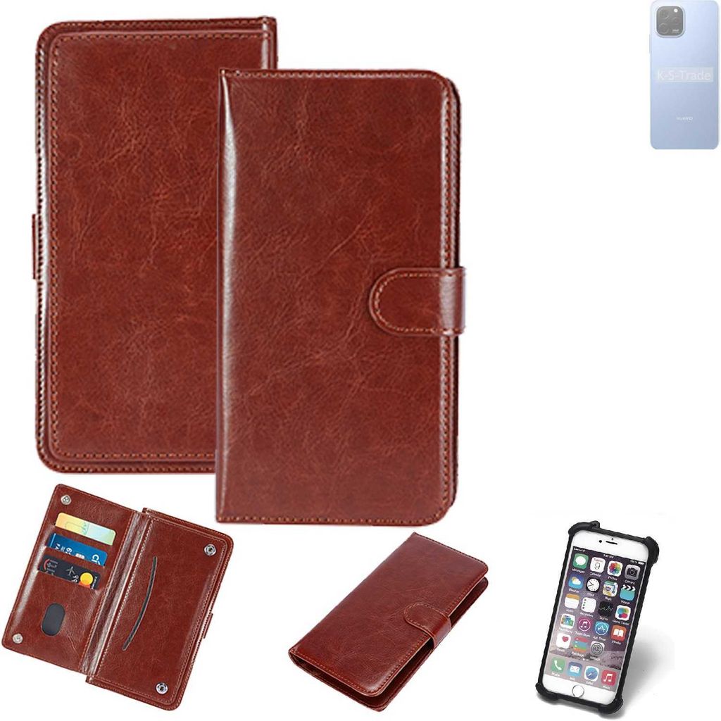 K-S-Trade 360° Hülle kompatibel mit Huawei Enjoy 50z braun Kunstleder Case BookCase WalletCase Kunstlederederhülle Handyhülle, Rundumschutz Bumper