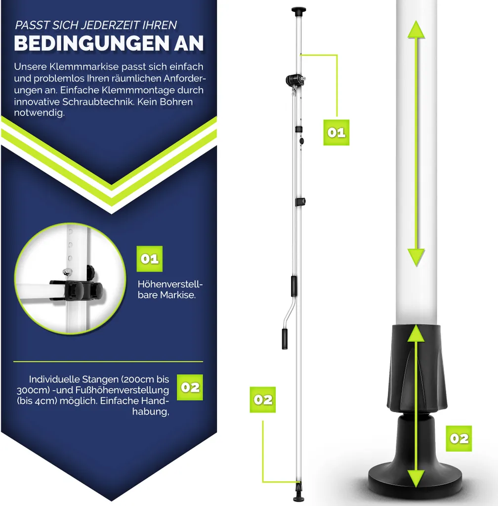 Tenda Parasole Balcone 250 cm tillvex Senza Trapano Luci LED - 2