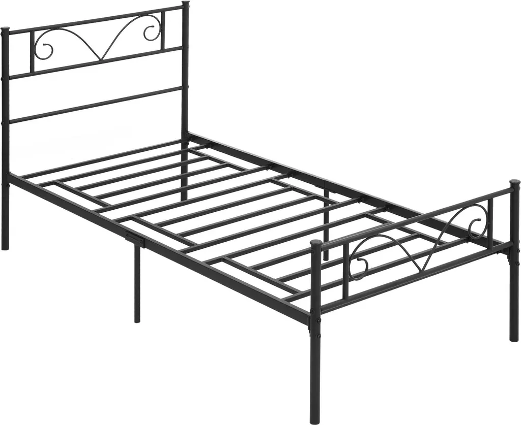 Sommier 90x190 Noir avec Tête de Lit Papillon et Espace sous le Lit