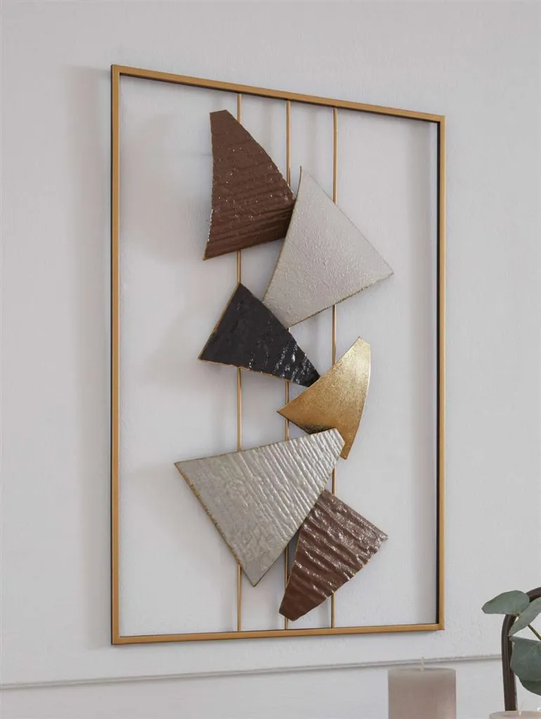 Tableau mural 3D Abstrait en métal beige marron or - Décoration 40x59cm